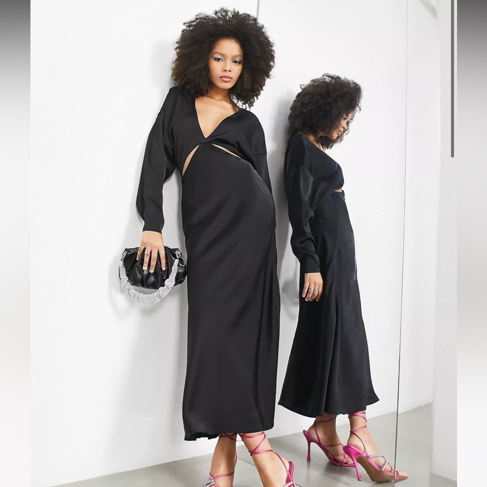 ASOS EDITION satin maxi dress with cut out detail in black- size 4